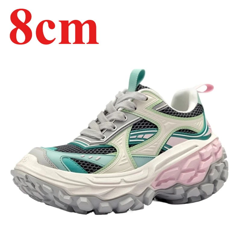 Spring New Design Dad's Shoes for Women's Height Increase 8cm Thick Soled Casual Sports Shoes Comfortable Breathable Female Shoe