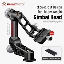 SUNWAYFOTO GH-02 Gimbal Head Aluminum Heavy Duty Pan Tilt Head for Telephoto Lens Camera Tripod Bird Photography GH2 Benro