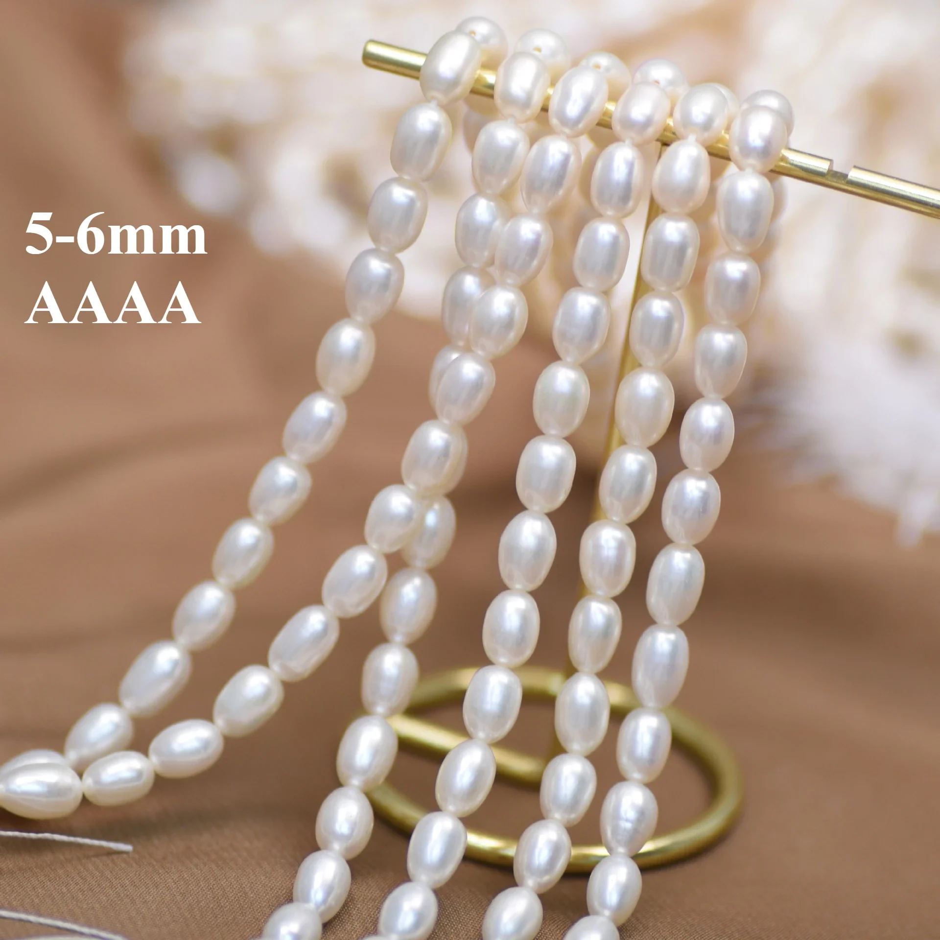 5-6mm 4A Natural Freshwater White Rice Pearl Well-polished Loose Rare Bead  Gift Jewelry Make DIY Necklace Bracelet Accessories