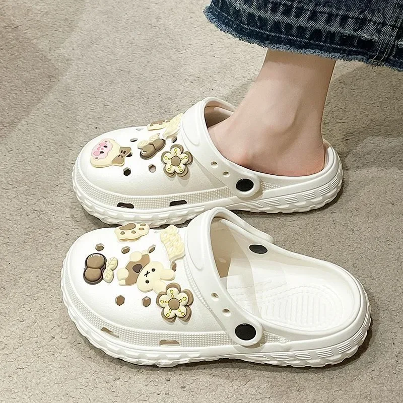 여성용 미끄럼 방지 구멍 신발, 발가락 캡이 있는 부드러운 밑창 샌들, 외부 마모를 위한 새로운 스타일, 여름 해변 2024