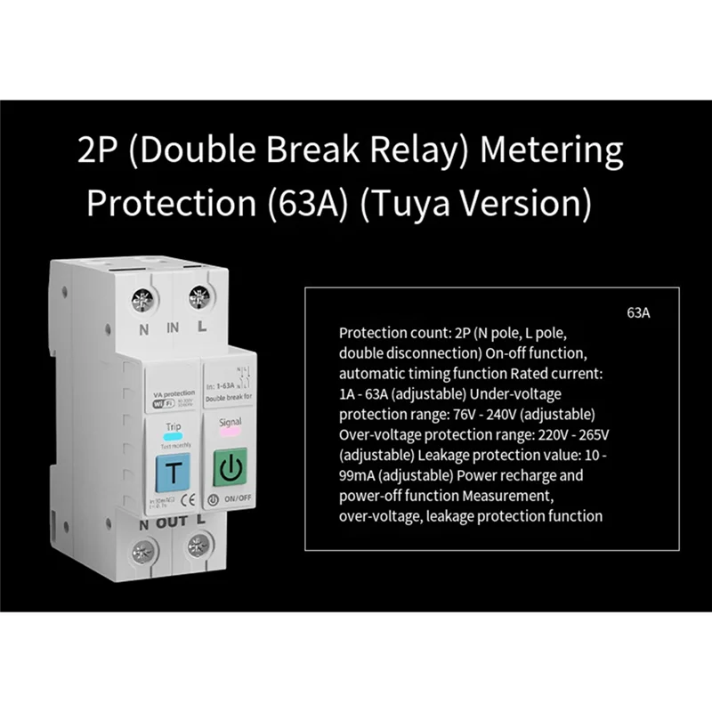 

FFYY-Voice с дистанционным управлением 2P TUYA Wi-Fi умный автоматический выключатель таймер в реальном времени счетчик энергии переключатель защиты от напряжения и тока