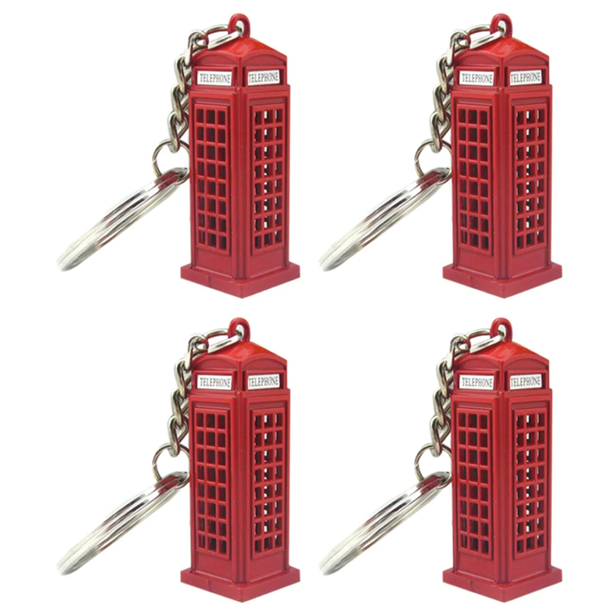 4X Vintage Telephone Booth British Miniature London Car Key Ring Keychains Diecast Keychain Gift for Women Girls