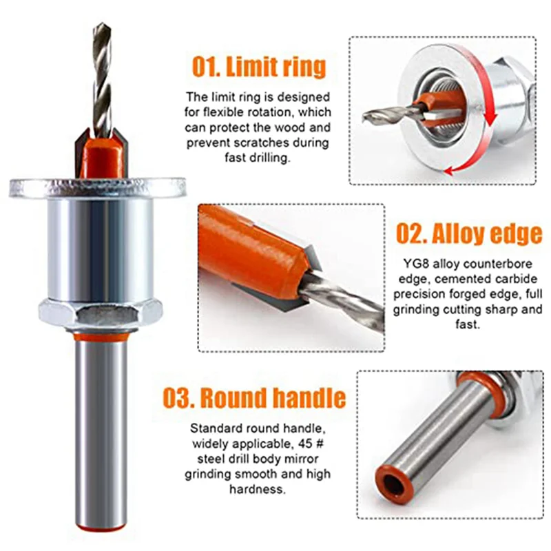 

AC88-4 Pack 8Mm Metal Countersink With Depth Stop, Metal Drilling Wood Drill Bits For Woodworking, Plastic, Drilling