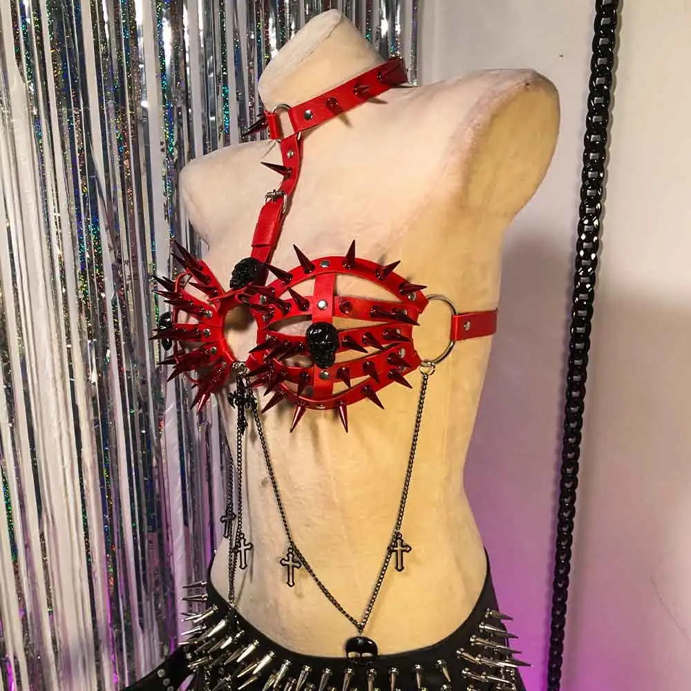 

Топы из веганской кожи в стиле гранж, кавайи, готика, Y2K, панк-рок, с заклепками и стразами, в стиле эмо 90-х, с черепами, для подростков, экологичные, ручной работы