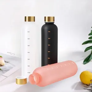 Botol 1L Dengan Penanda Waktu 32 OZ Motivasi Olahraga Kebugaran yang Dapat Digunakan Kembali Di Luar Ruangan Perjalanan Plastik Buram Bebas BPA Anti Bocor 8 botol air korea dengan penjualan terbaik - №