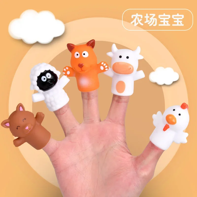 Finger Puppets Plastic Toy Baby Mini Animals Educational Hand Cartoon Rubber Doll Hand Puppet Theater Toys for Children Gifts