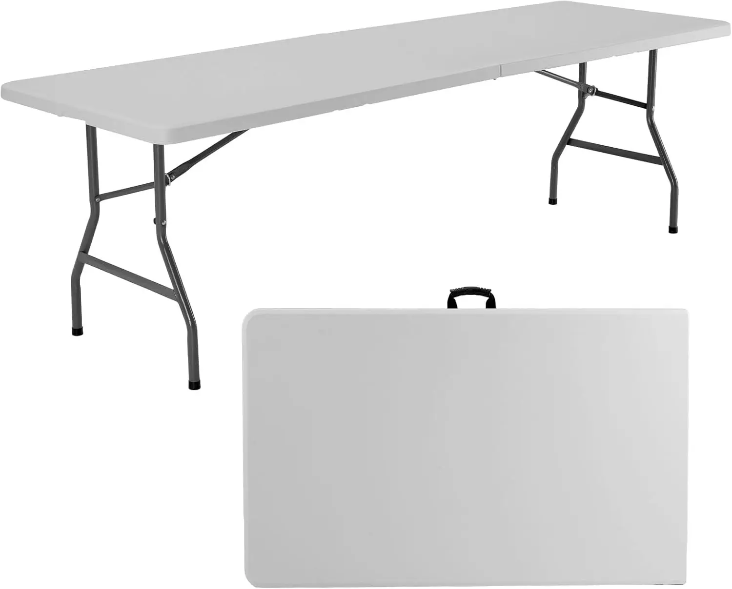 

8 FT Heavy Duty Portable Folding Table with Carry Handle, White
