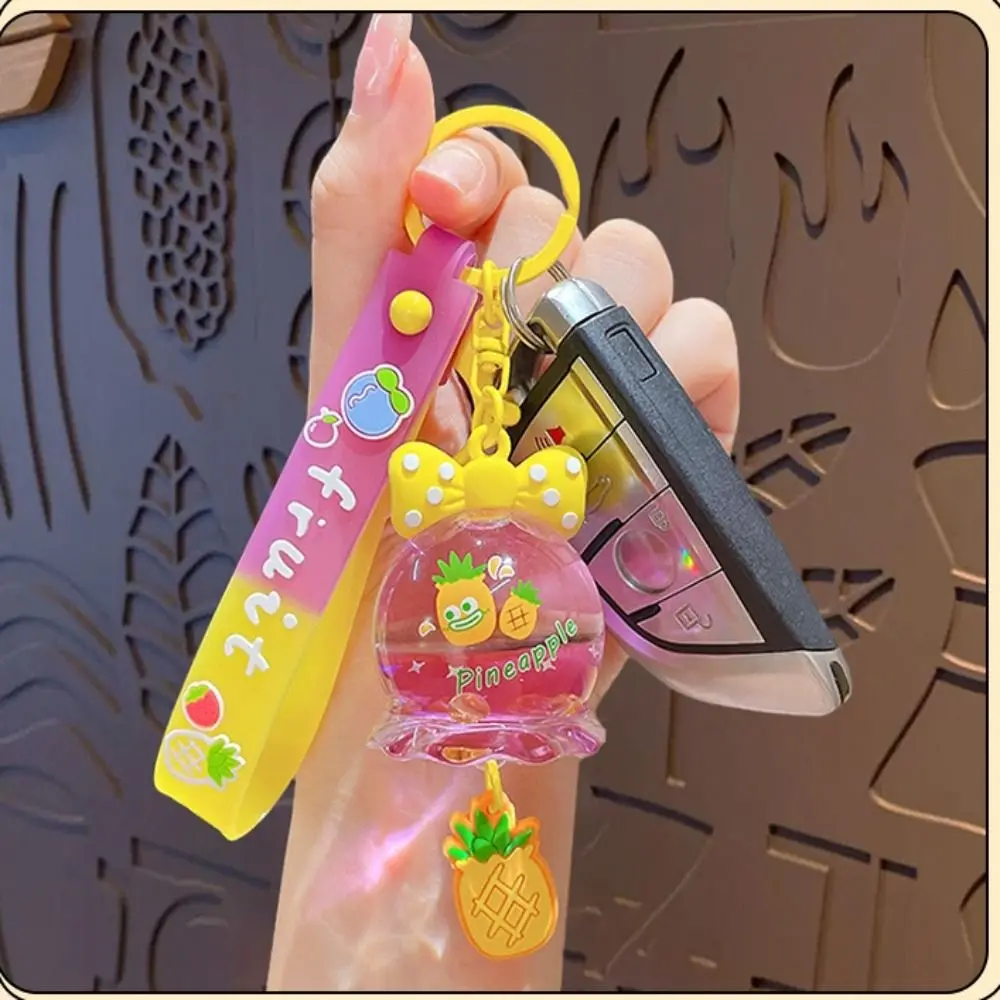 Creative Bow Cartoon Fruit Keychain Kawaii Cute Wind chime keychain Ornament PVC Liquid Keyring Couple