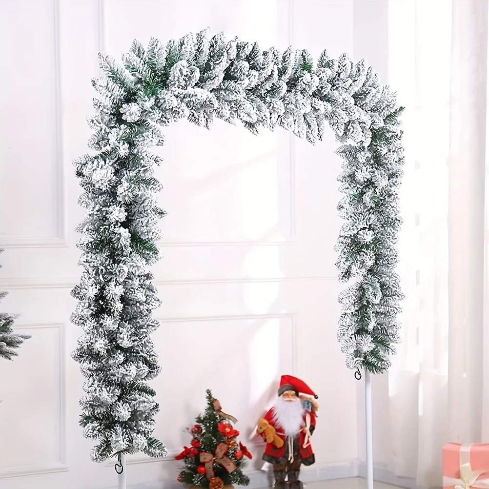 1 Piece, 9-Foot Snowflake Artificial Winter Frosted Pine Wreath, White Cedar Wreath Suitable For Christmas Tree, Staircase,