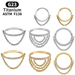 16G G23 Titanium Nose Ring Chain Piercing Body Jewelry Zircon Hoop Earring Hinge Clicker Open Diaphragm Nose Ring