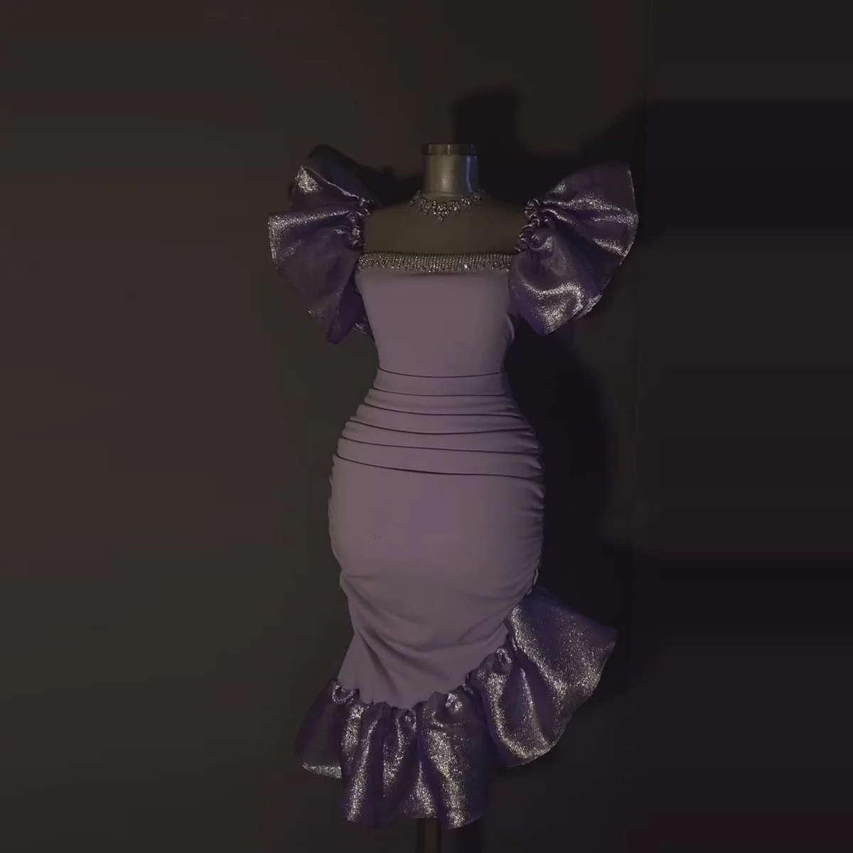 Lavender Ruffle Sleeve Cocktail Dress - usage example