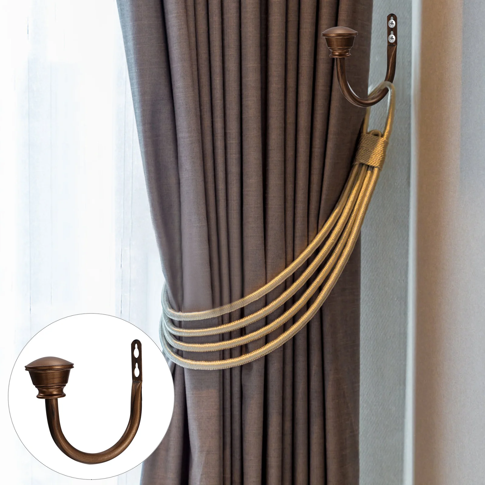 

2Pcs Home Curtain Hooks U-Shape Design Wall Mounted Hanger for Drapes Tiebacks Robes Belts Jewelry Cooking Ware Storage