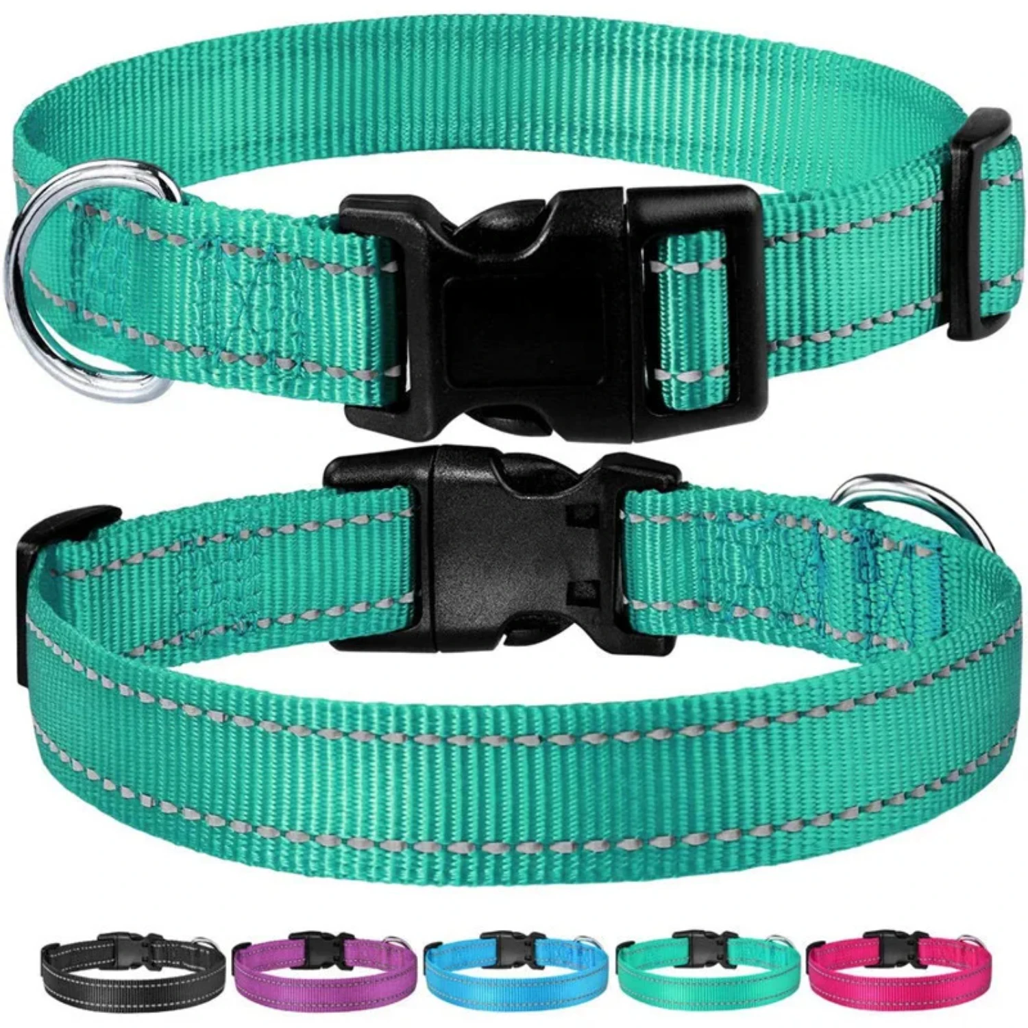 Secure, comfortable, and high-quality reflective nylon dog collar strap for small and medium-sized pets. Durable traction for sa