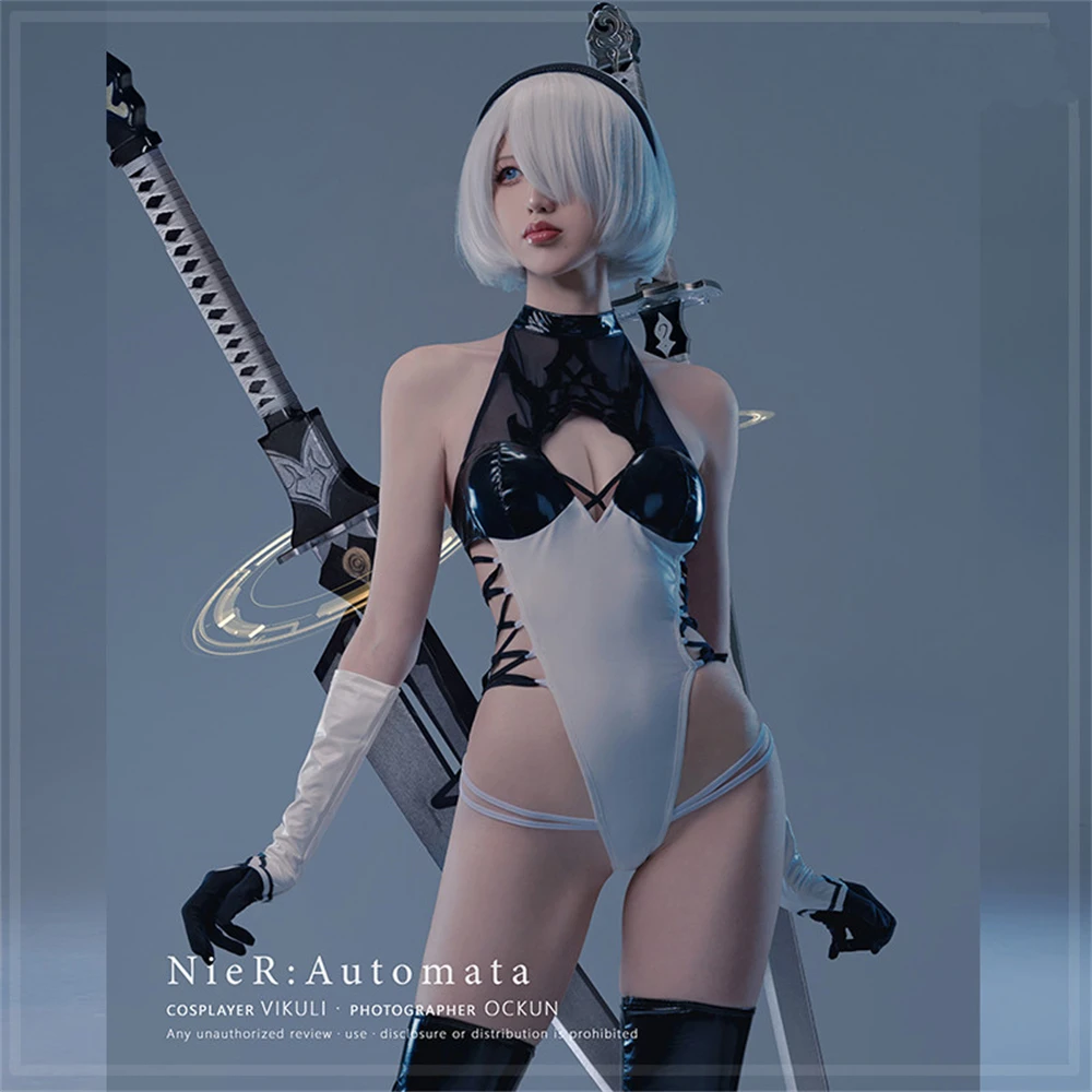 AGCOS NieR:Automata YoRHa No.2 2B Doujin Swimsuits Leather Jumpsuits Cosplay Costume Girl Sexy Cosplay