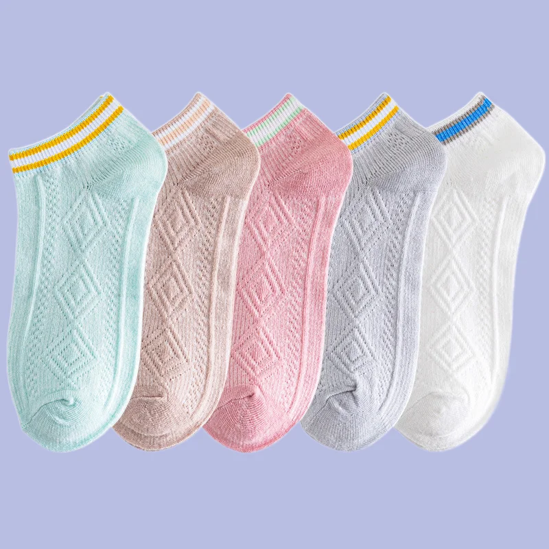 Meias invisíveis femininas, boca rasa, tendência fresca, bloco de cores fino, primavera e verão, 5 pares, 10 pares