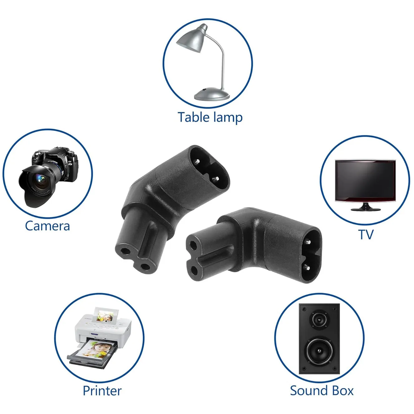 2 قطعة IEC 320 2-Pin C7 أنثى إلى C8 ذكر محول طاقة تيار متردد بزاوية قائمة لأجهزة الكمبيوتر المحمول ووحدة التحكم في الألعاب والتلفزيون والإلكترونيات الصغيرة