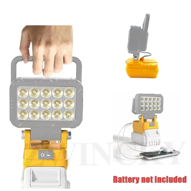 

Светодиодный рабочий фонарь для Dewalt, аккумулятор 20 В, беспроводной прожектор для работы на рабочем месте с двойной зарядкой через USB, яркий портативный уличный фонарик