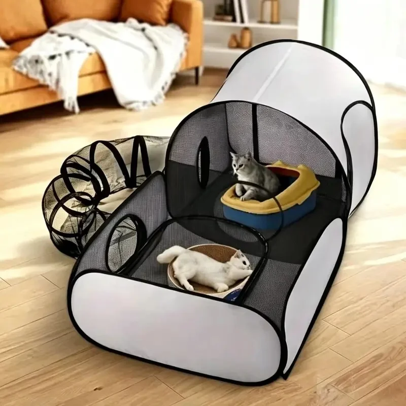 Foldable Cat Tent Tunnel Playpen Breathable Polyester Pet Cage Indoor Outdoor Portable Play House for Cat Small Dog Puppy Rabbit