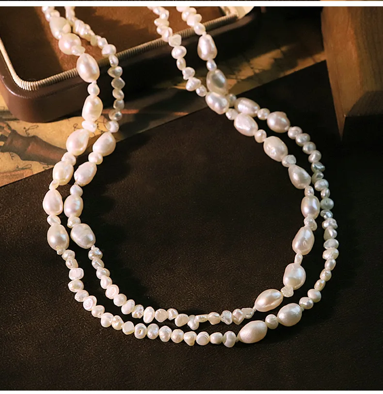 

Original Design Natural Pearl Double-Loop Long Necklace for Women Niche French Neck Chain Collarbone Choker Jewelry Headpiece