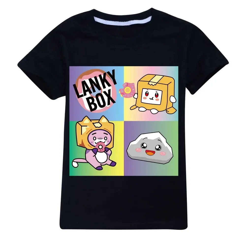 Camiseta Kawaii de dibujos animados para niños, ropa de manga corta con estampado de Lanky Box, moda informal de verano, camisetas divertidas de algodón para niños