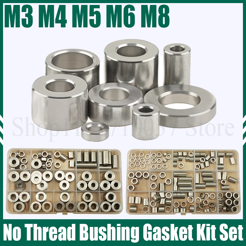 

50-200PC M3 M4 M5 M6 M8 SUS Stainless Steel Unthreaded Flat Washer Bushing Gasket Kit Set Round Hollow Standoff Spacer Sleeve