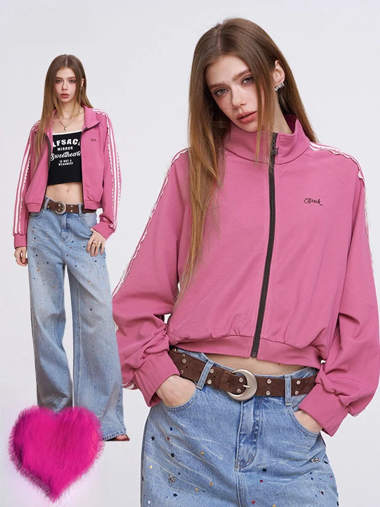 

Elfsack Fairy Pocket Lace Splice Short Jacket Vintage Sweatshirt Cardigan Small Size Casual Style Polyester Fiber Long Sleeve...