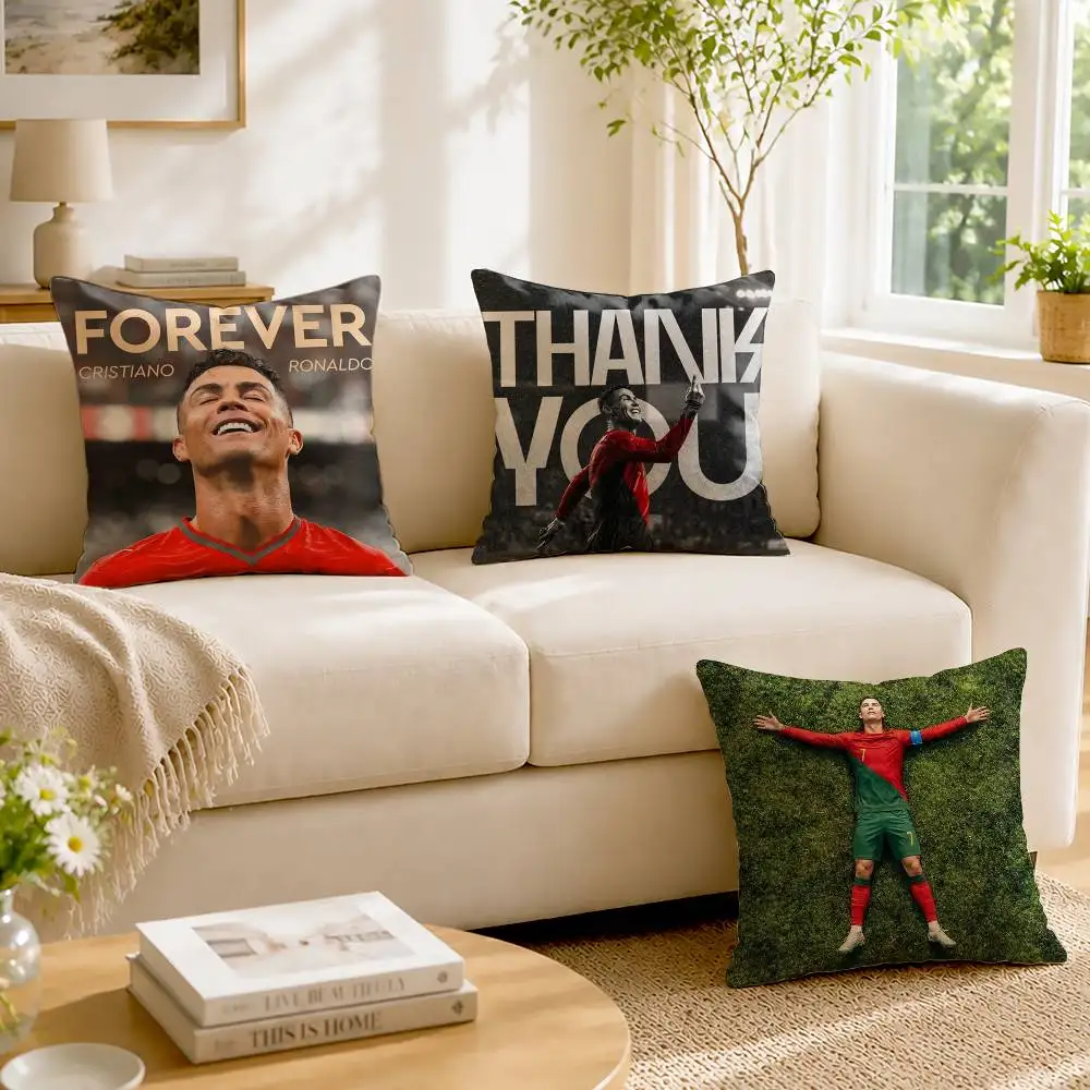 The GOAT Forever CR7 C-Cristiano Ronaldo  Customizable Square Pillow case Double Sided Print Sofa Bedroom Decor Cushion Cover