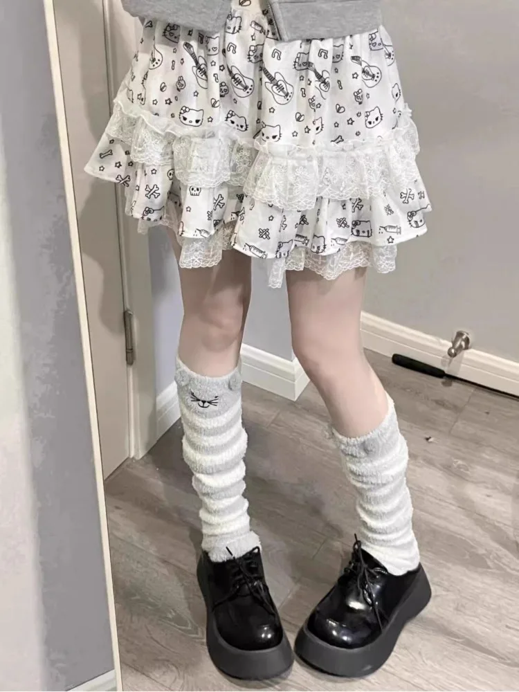 Qweek Y 2K Kawaii Cartoon Schattige Print Kanten Minirok Ruches Gothic Goth Lolita Japanse Harajuku Shoit Rok 2024 Lente Zomer