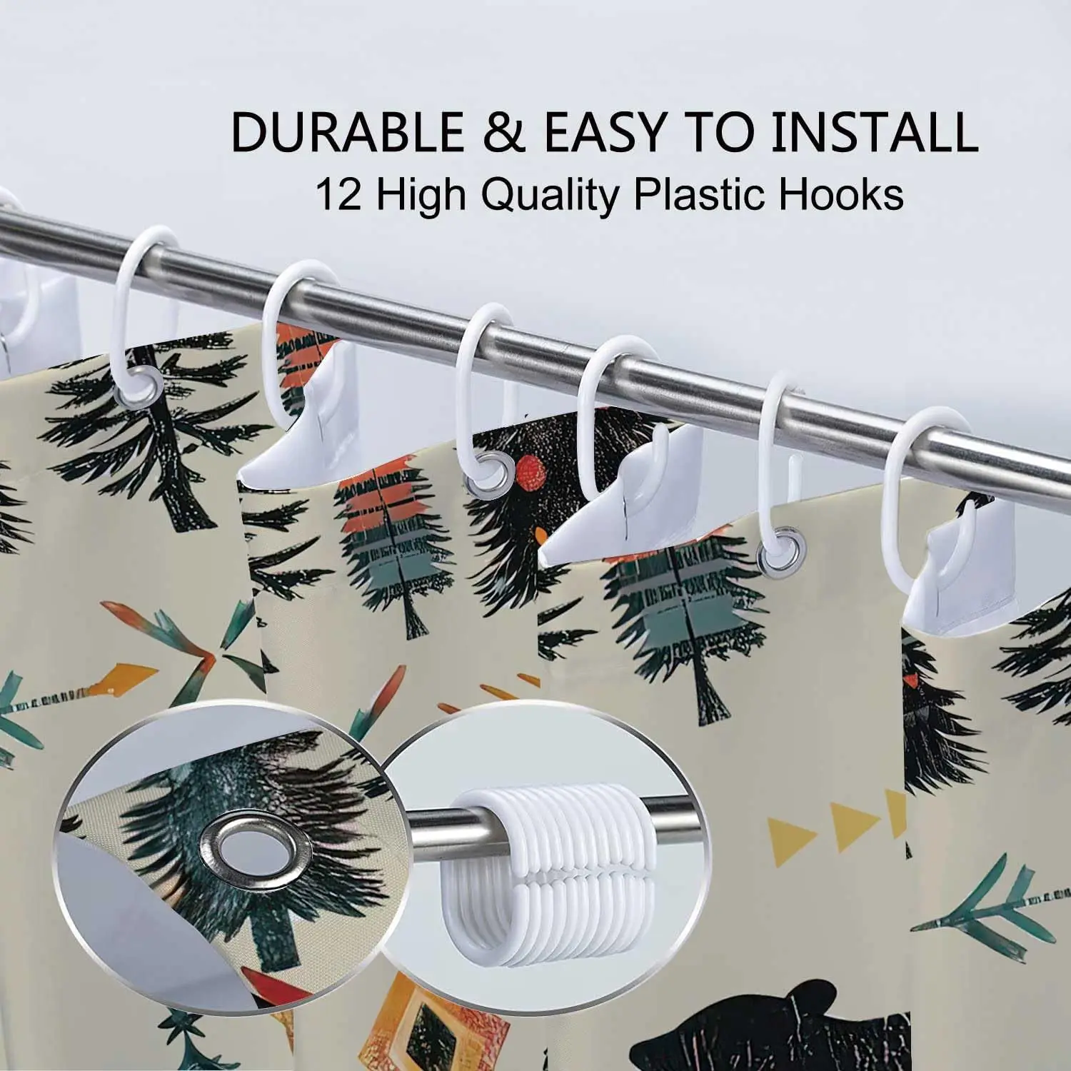 ستارة دش الدب الريفي، مجموعة ستائر الدش العتيقة لمقصورة المزرعة والريفية والحياة البرية في الغابات، والتخييم في الصيد الغربي