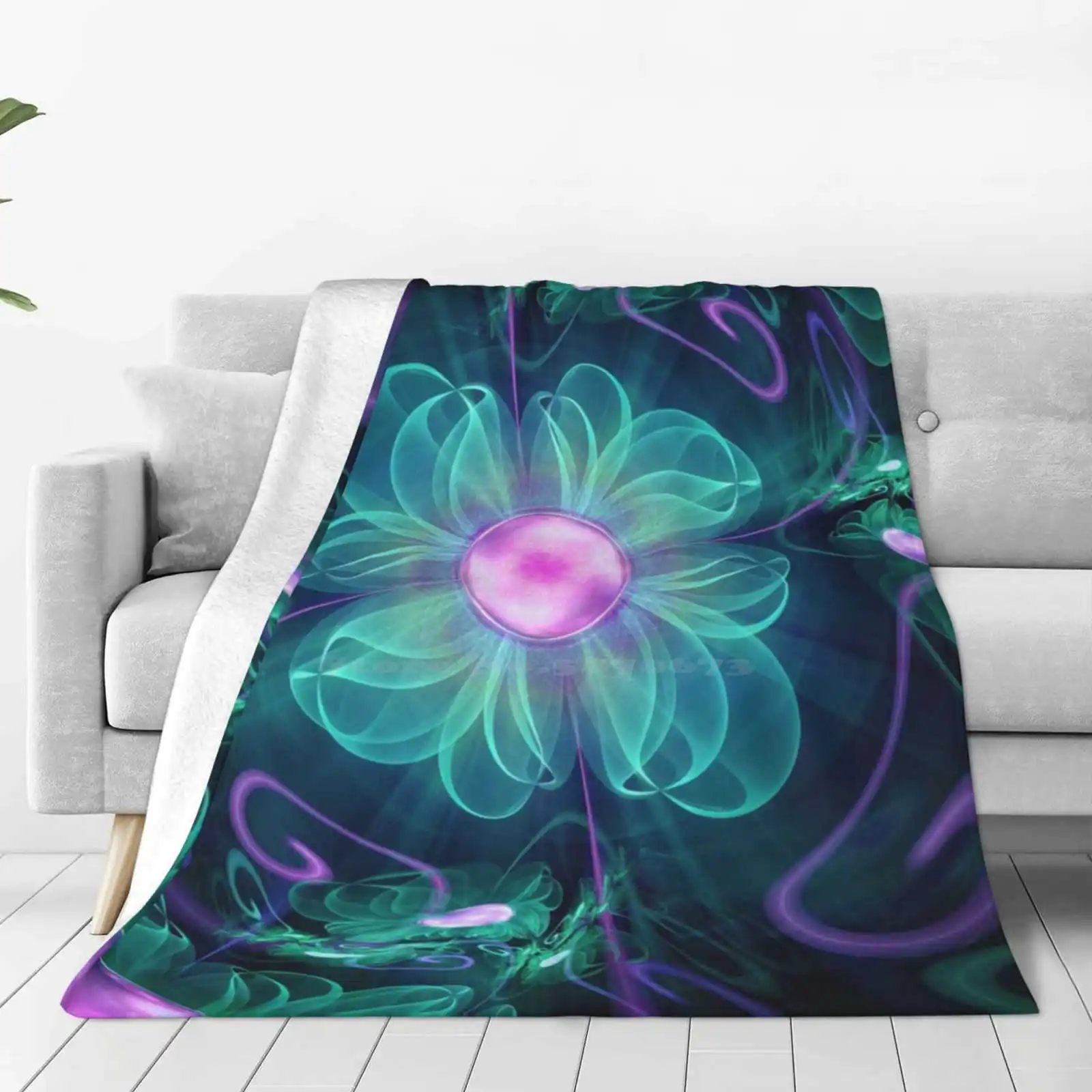 The Enigma Bloom , An Aqua-Violet Fractal Flower Super Warm Soft Blankets Throw On Sofa/Bed/Travel Beautiful Hypnotic Enigma