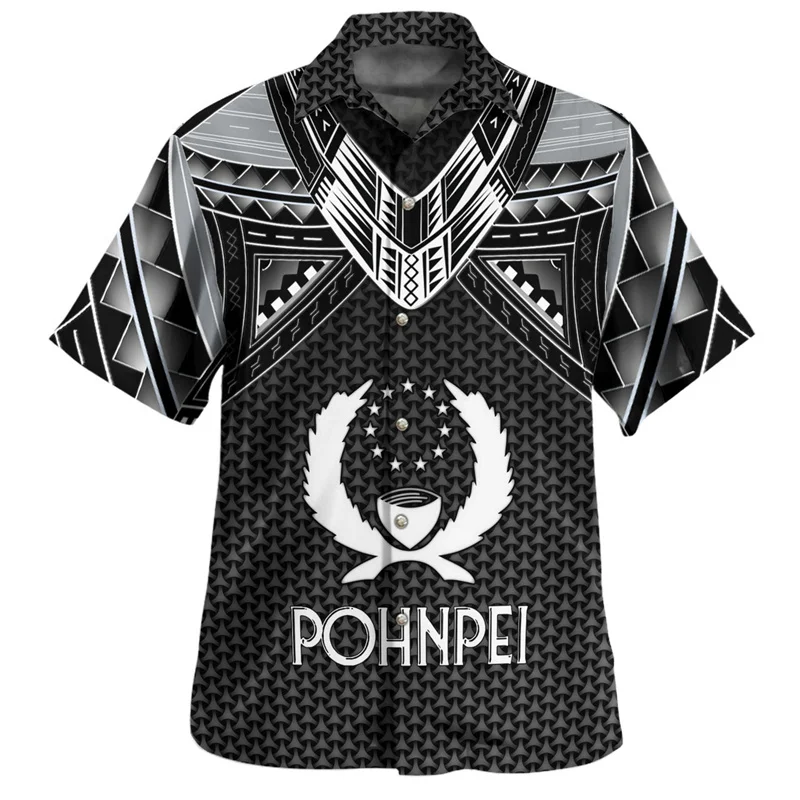 Summer Vintage 3D Micronesia Pohnpei State National Flag Printing Shirts Pohnpei Emblem Graphic Short Shirts Fashion Top Clothes