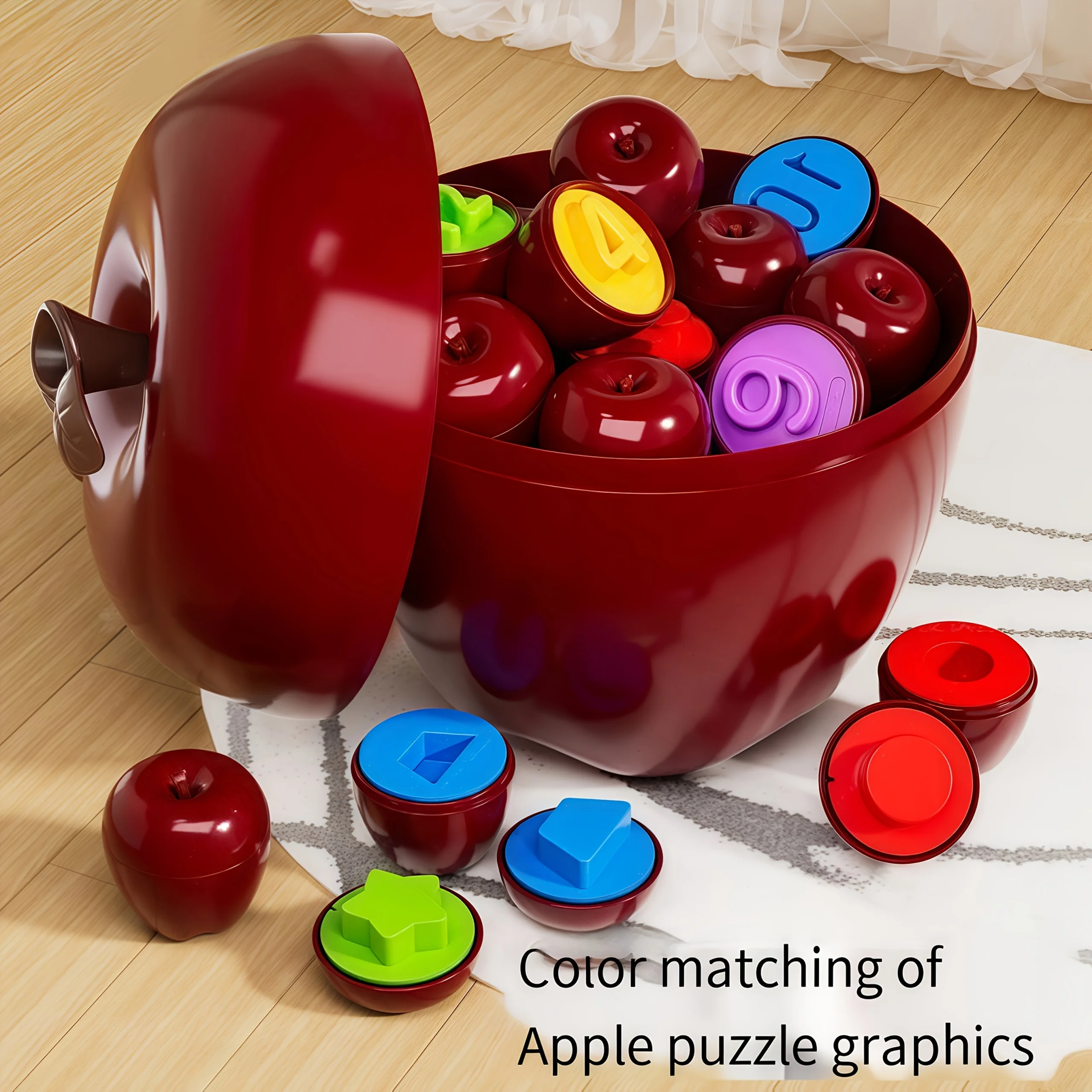 

Набор для сортировки в форме геометрических фигур (яблок), 1 коробка, для детей, развивающая игра для дошкольников, игра на сопоставление, мелкая моторика