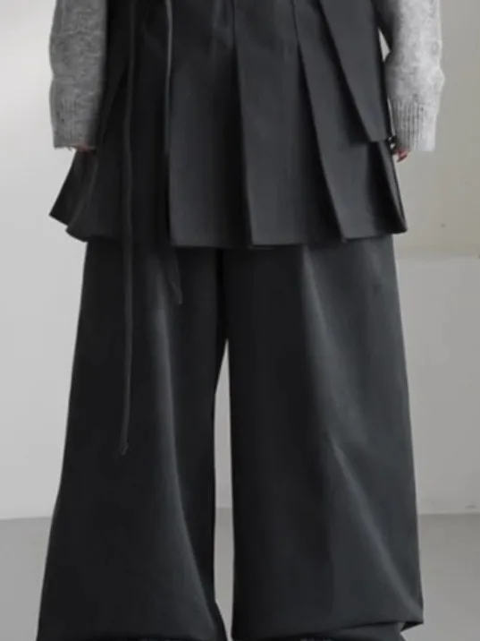 

Korean Sle Wood ain Casual Long Pants Women's Spring New Vintage Personali ket Belted Pleated Skirt Set