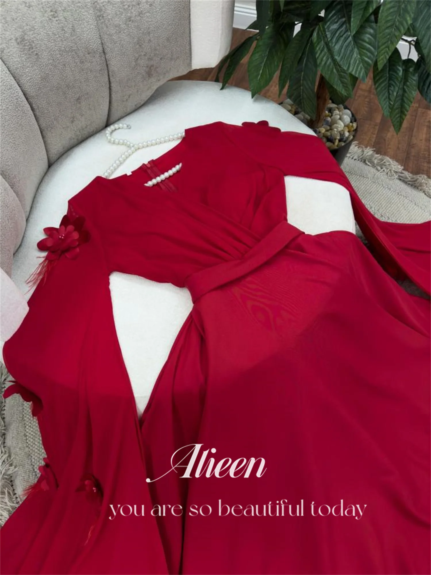 Aileen Deep Red Shawl Индивидуальные платья для выпускного вечера с v-образным вырезом 2024, женское выпускное платье Robe De Soiree Femmes, бальное платье, вечернее платье