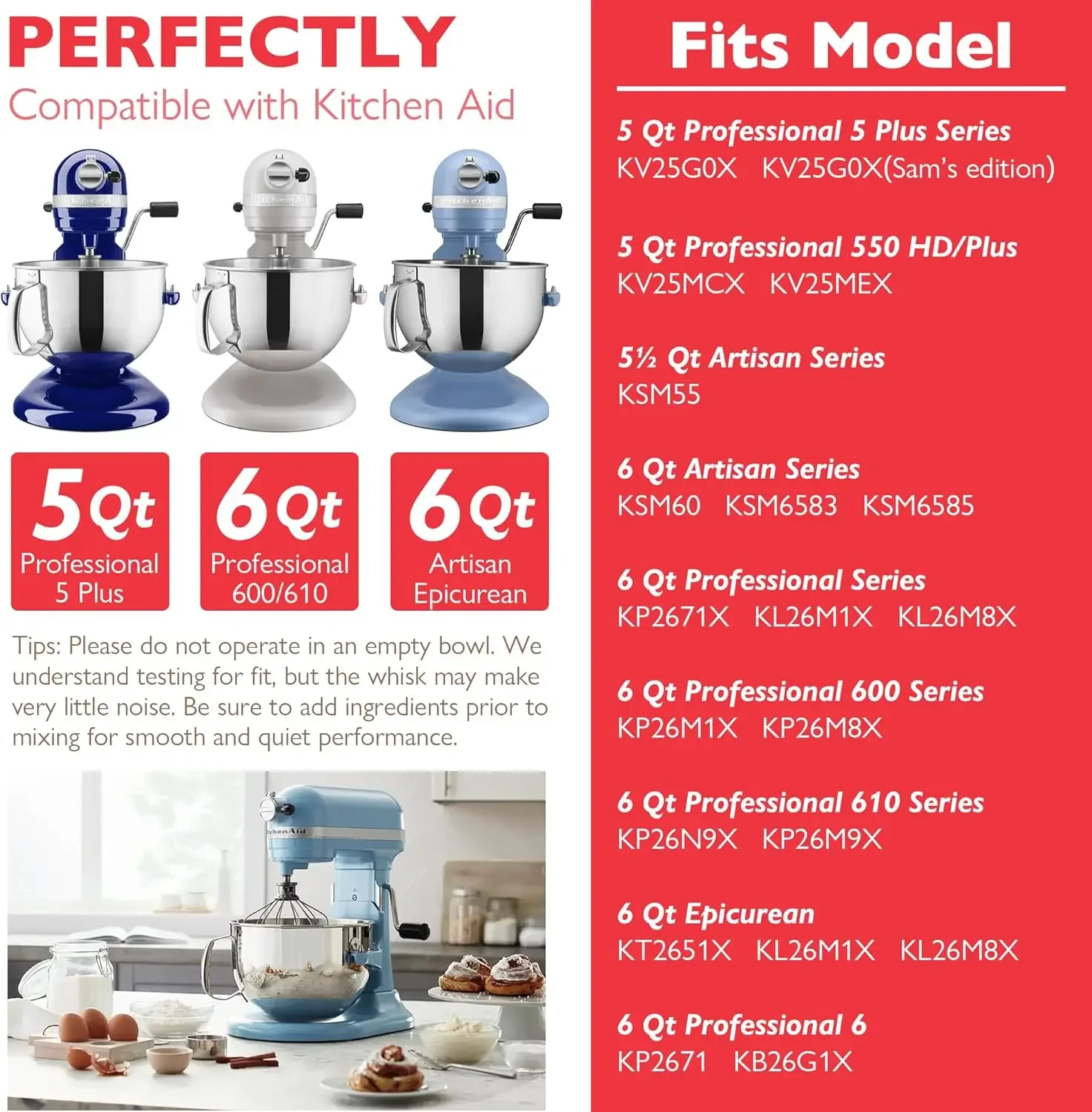 Applicable to6QT Stainless Steel Mixer Bowl for Kitchenaid Stand Mixers, Kitchen Aid Mixing Bowl for 6QT Lift Mixer with Handle
