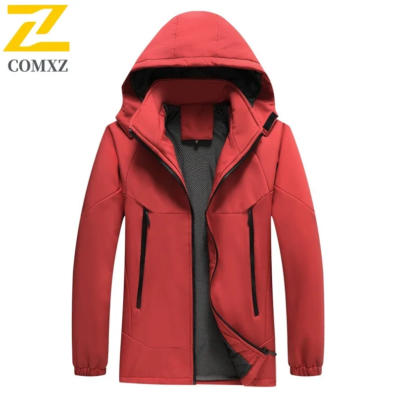 COMXZ Chaqueta مقاوم للماء بلون مقنعين التخييم في الهواء الطلق الجري خندق معطف ملابس العمل مقاومة مريحة ملابس خارجية للرجال #1