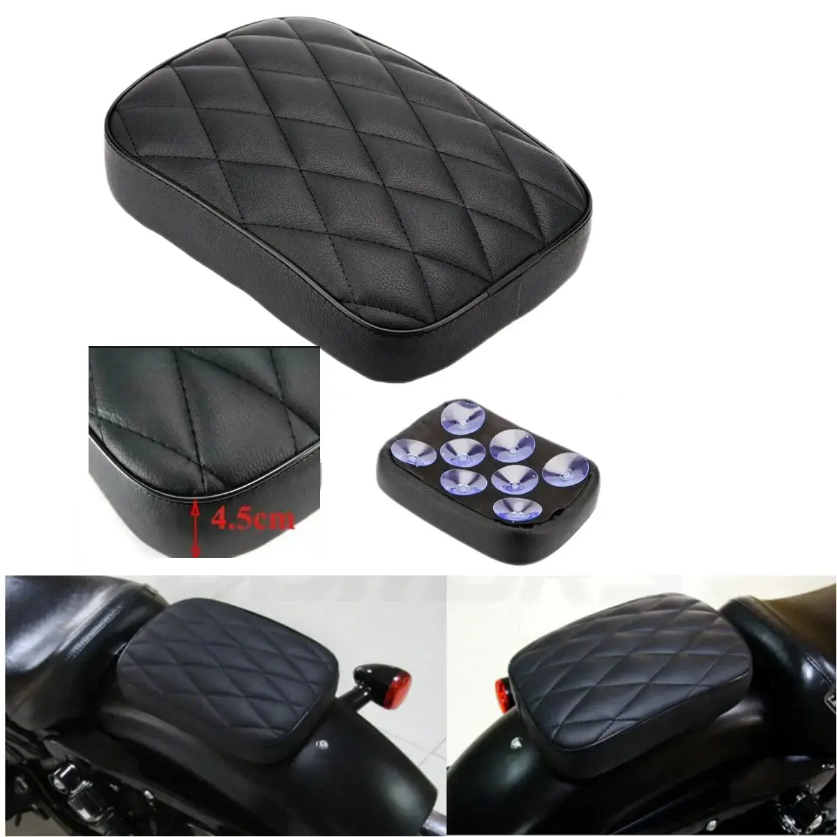 8Suction Cups Motorcycle Rear Passenger Pillion Pad Rectangular Pillion Passenger Pad Seat For Harley 883 1200 Choppers Bobber