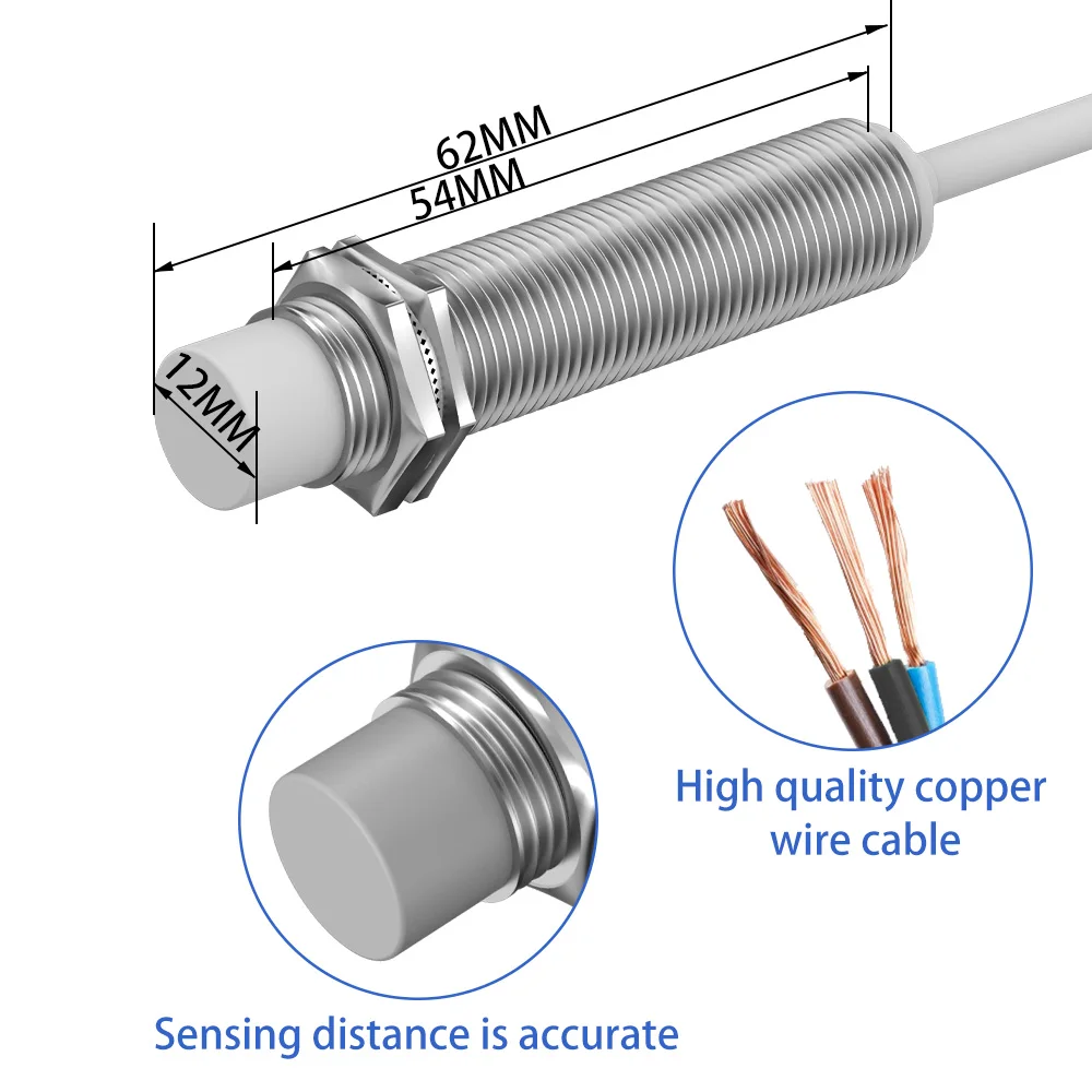 GTRIC M12 Capacitive Proximity Sensor 3-wire DC 10-30V NPN PNP IP65 Flush Non-flush Industrial Non-contact Switch