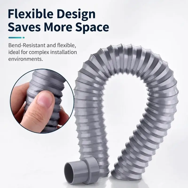 Kitchen Sink Drain Hose 100cm Corrugated PVC Pipe with 45mm Thread Size Leak Proof Anti Clog Waste Water Drainage Tube Set
