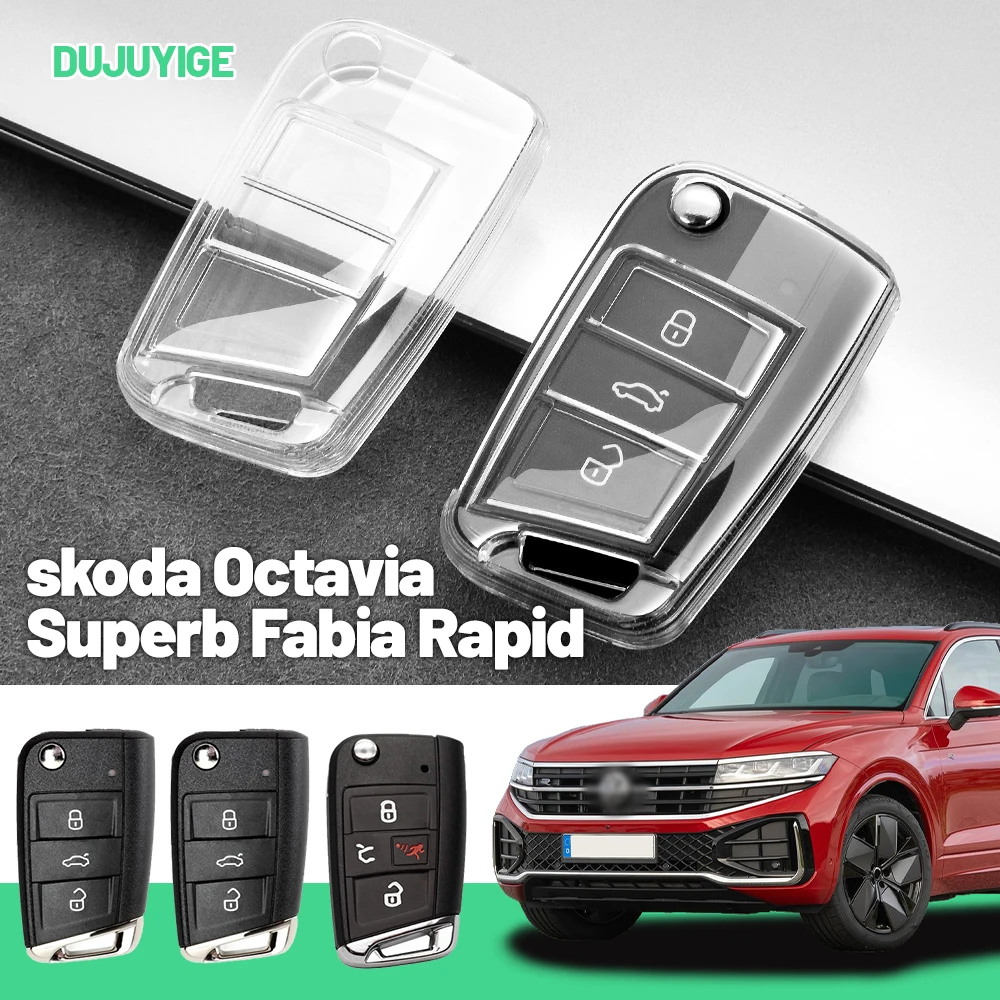 

Clear TPU Car Key Case For skoda Octavia Superb Fabia Rapid Kodiaq Key Fob Cover Protector Shell Auto Accessories