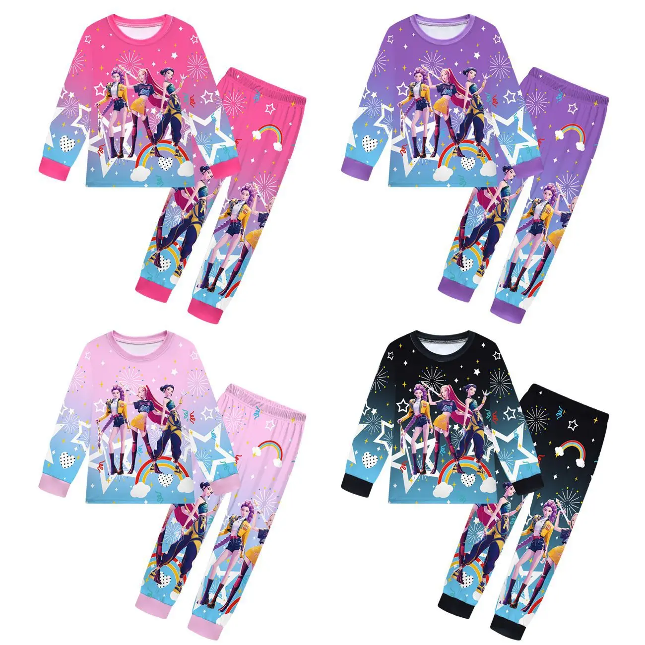 

Cartoon Demon Hunters Kids Boys KPop Print Sleepwear Girls Long Sleeve T-shirts + Pants Children spring Pajamas Cosplay Costumes
