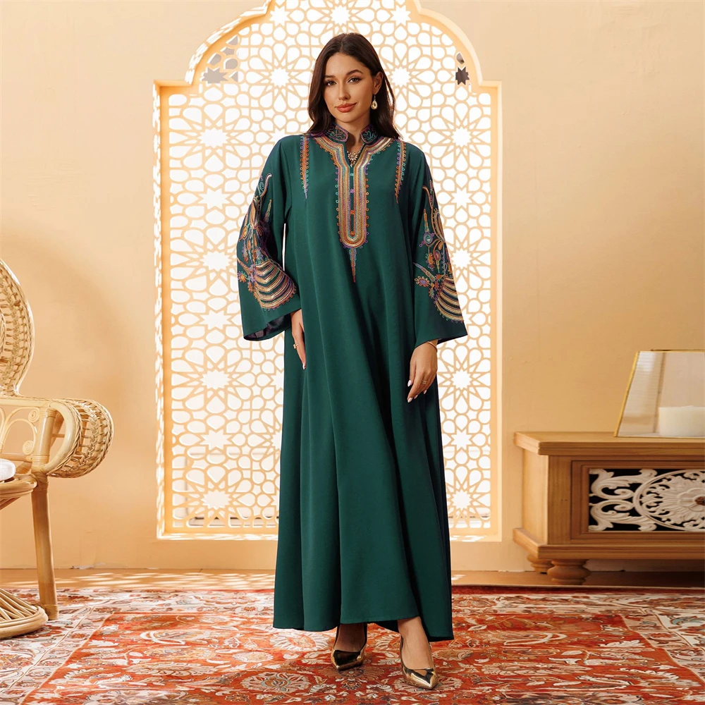 

Fashion Embroidered Robe Dress Women's Turtleneck Long Sleeve Pullover Loose Dresses