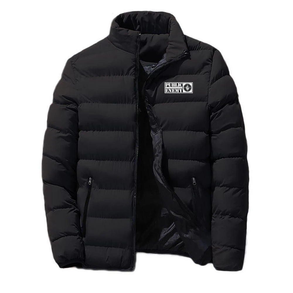 2025 Public Enemy Men Print New Stand Collar Padded Jackets Autumn And Winter Fashion Solid Color Warm Down Coats