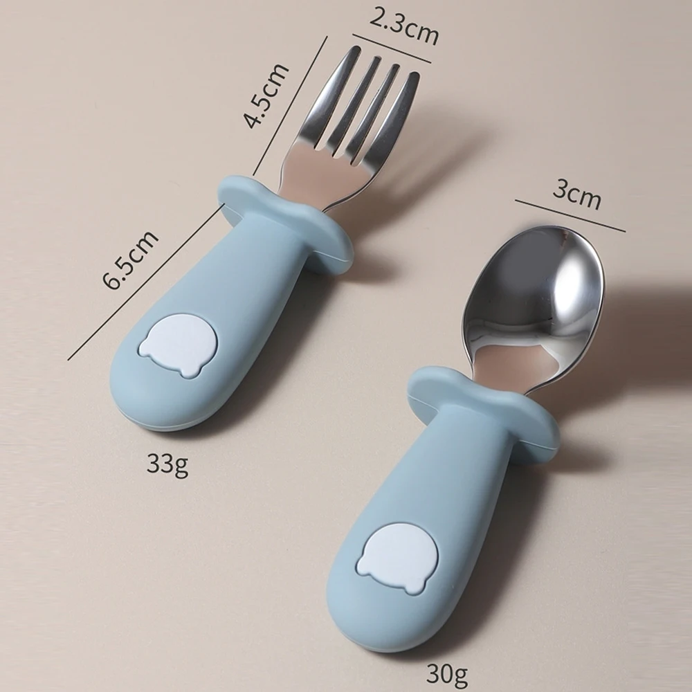 NOVO conjunto de colher e garfo de silicone para bebê – adorável design de panda com aço inoxidável, utensílios de treinamento de autoalimentação seguros