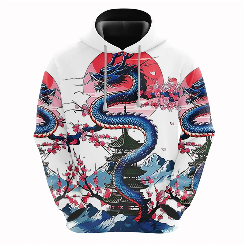 Funny 3D Chinese Loong Print Men's Sweatshirts Fashion Animal Pattern Oversized Oversized Hoodie Autumn Winter Casual Clothing