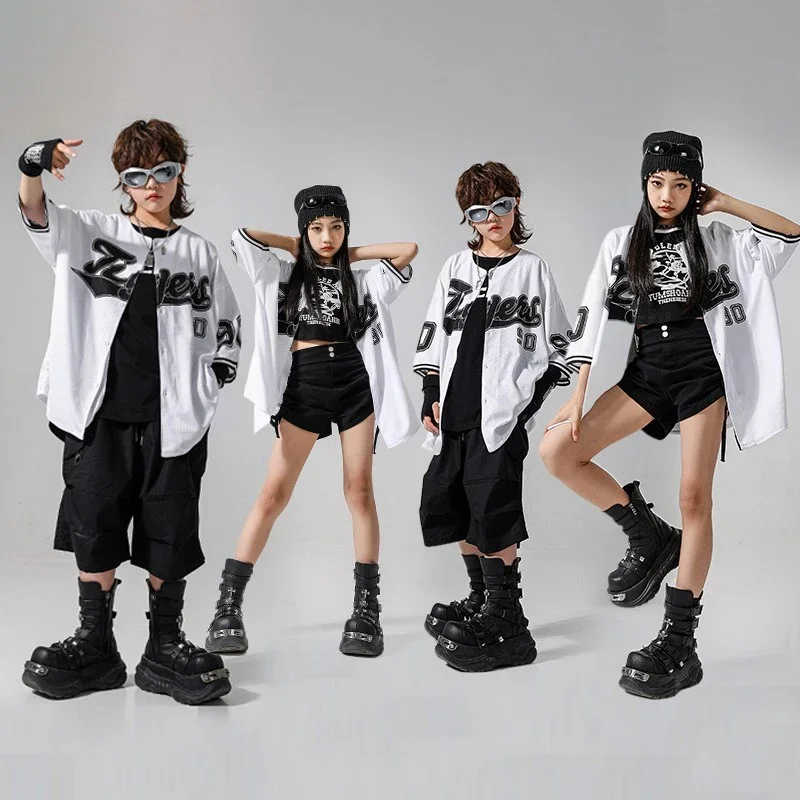 

Jazz Dance Costume Kpop Outfits Cheerleading Baseball Shirt Stage Performance Wear Children Cool Hip Hop Street Clothing