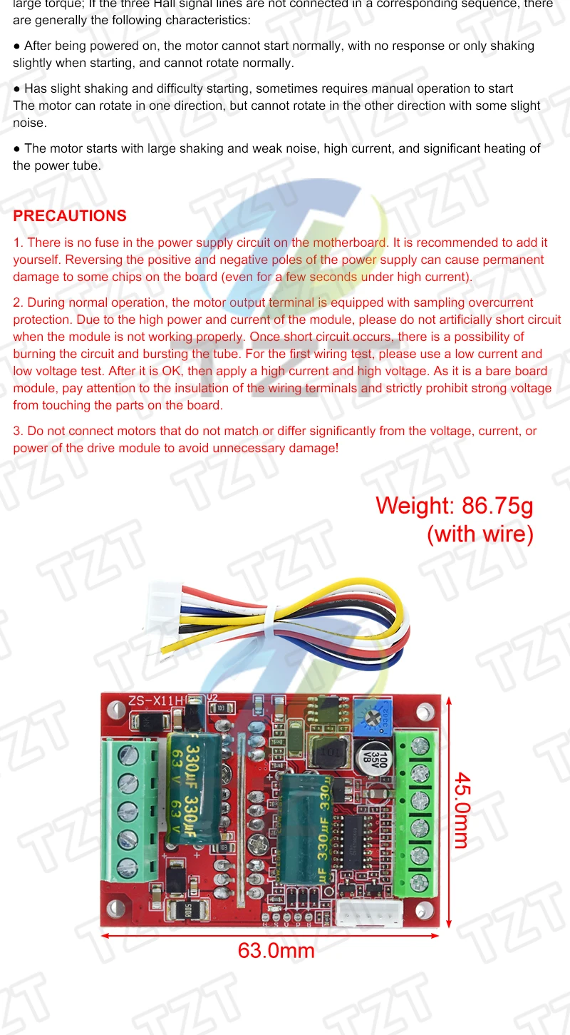 DC 6-60V 300/380/400W 35/25/20A BLDC Dreiphasen-DC-Bürstenloser Motorcontroller PWM Hall-Motorsteuerungsplatine 12V 24V 48V – Detail 13