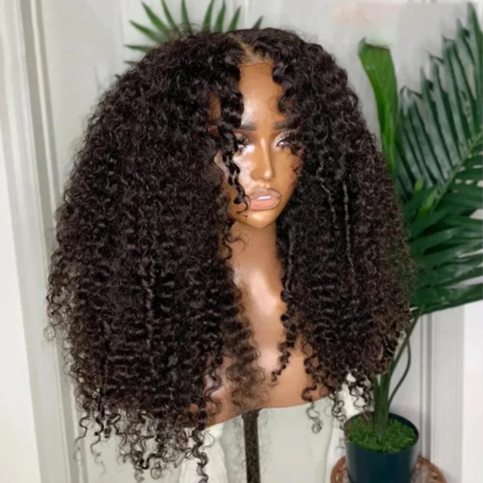 

Black PrePlucked Long Soft 26 inch 180 Density Kinky Curly Lace Front Wigs For African Women Babyhair Deep Glueless Daily