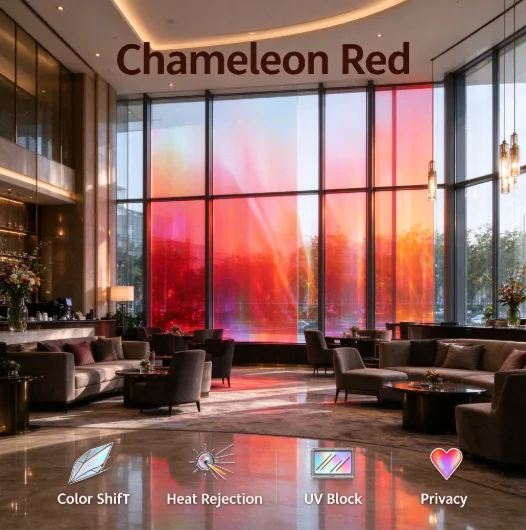 Chameleon Red Window Tint Roll PET Material One Way Privacy Heat Rejection Anti Glare Solar Control For Household Automotive Wi