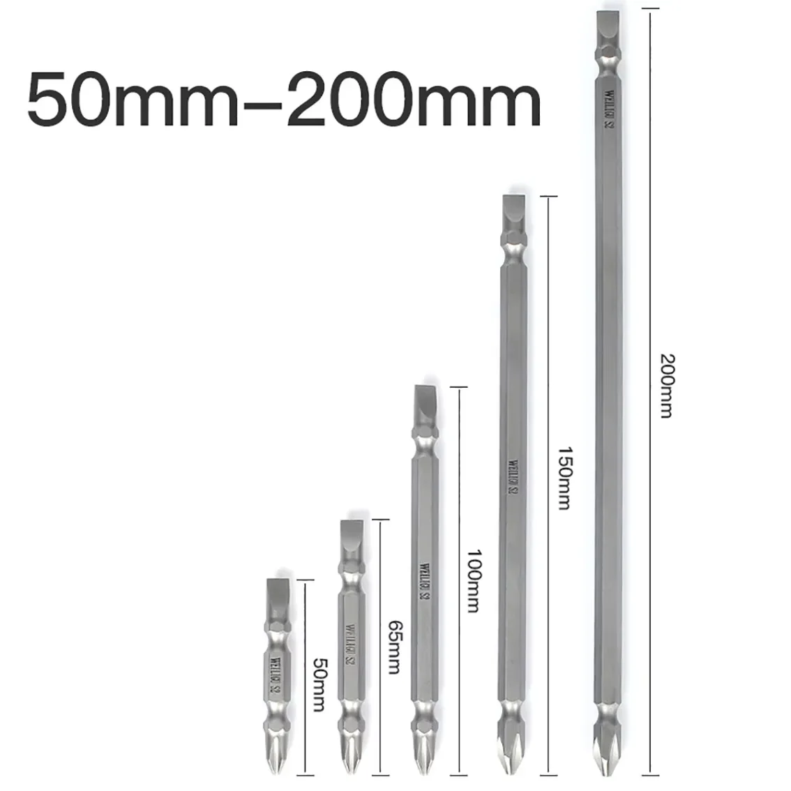 1pcs 50-200mm Double Ended Electric Screwdriver Bit Magnetic Slotted 6mm Cross PH2 Double Head Batch Head Impact Electric Driver